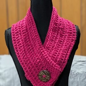 Elegant Pink Crochet Scarf with Button Accent
